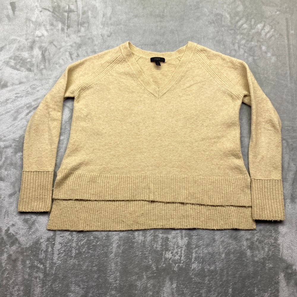 J Crew Beige V Neck Long Sleeve Merino Alpaca‎ Blend Sweater Women Sz S Boho